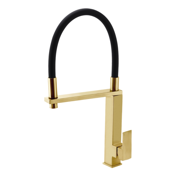 BC-6004 Brushed Gold Kitchen Mixer Tap with Matte Black Silicone Hose